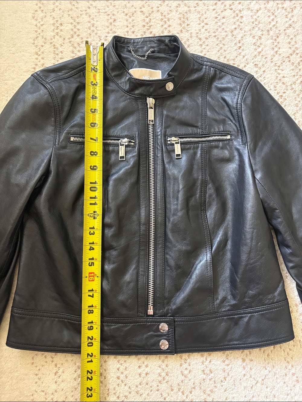 Michael Kors Real Lambskin Leather Moto Biker Jacket Size Small S Black - Picture 11 of 15